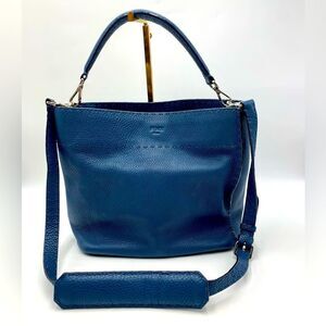 Auth Fendi Cuoio Romano Blue Selleria cLeather 2way Anna Bucket Bag Hobo Shopper